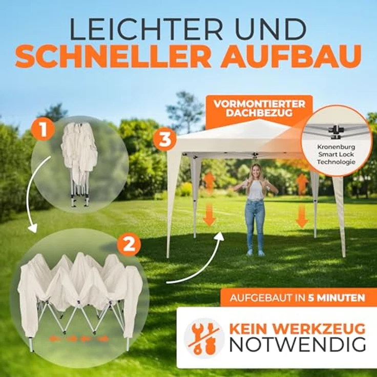 Faltpavillon 3x3 m - wasserdicht - mit 4 Seitenteilen, champagner – Bild 4