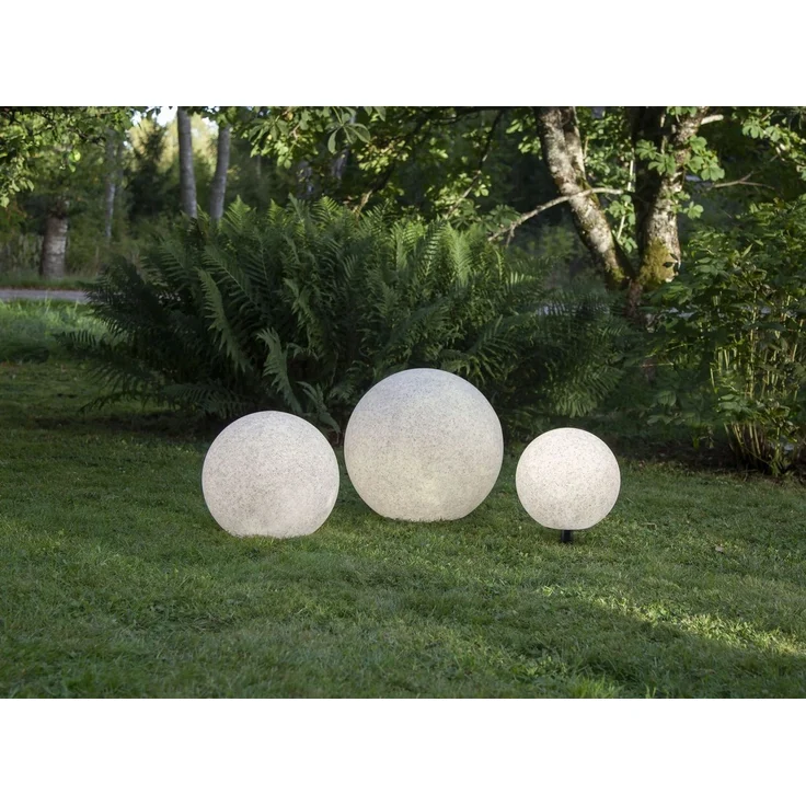 Große Outdoor-Kugelleuchte ,Stone' mit Erdspieß, E27, steingrau, Ø 30cm – Bild 3