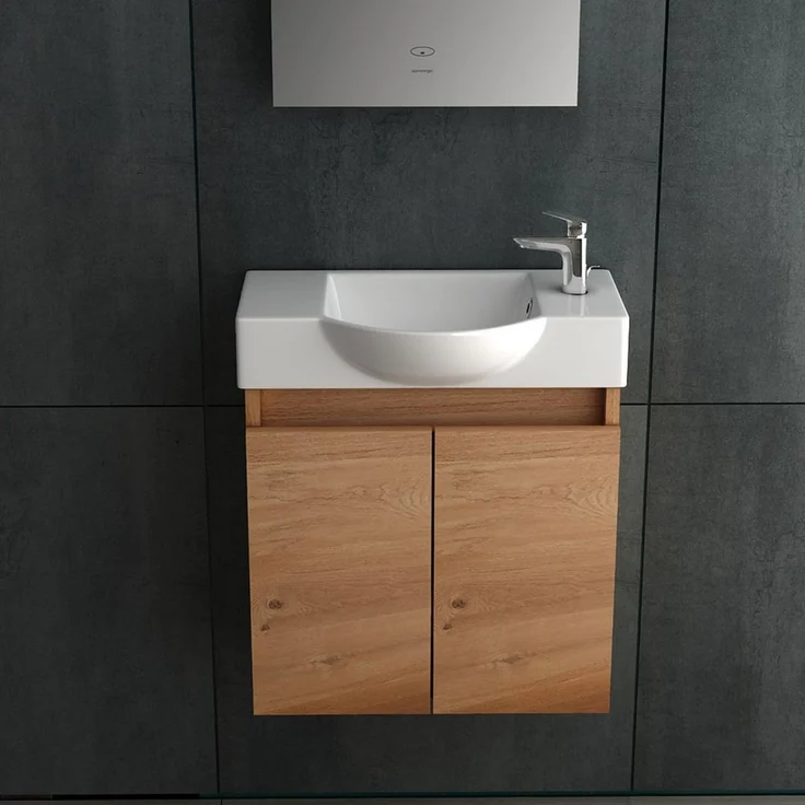 Alpenberger Badezimmer-Set in Bamboo Optik 55cm Breit - Hängeschrank mit Keramik Waschbecken, (Komplett-Set Modern, 2-St, Handwaschbecken mit Badschrank), Waschbeckenunterschrank Vormontiert mit Soft-Close – Bild 2
