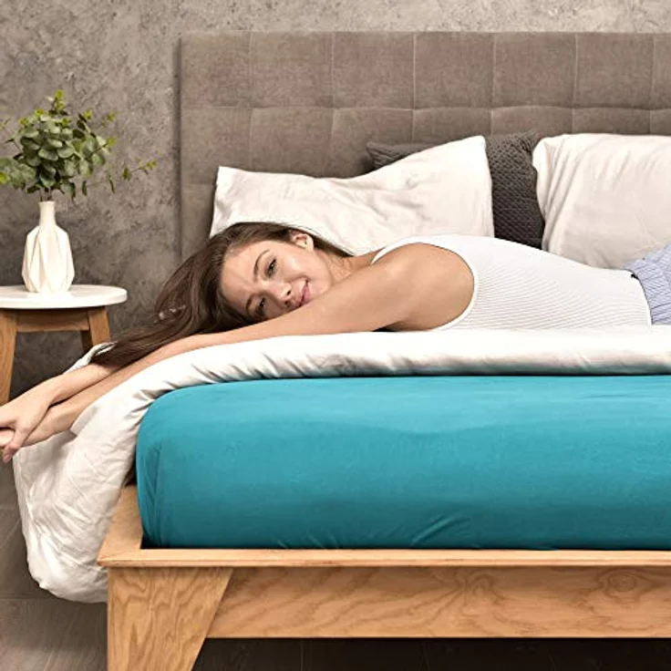leevitex® Spannbettlaken 140x200cm - 160x200 cm | Spannbetttuch Bettlaken | 100% Jersey Baumwolle | Matratzenhöhe bis 25 cm | Ökotex | Petrol/Smaragd Blau – Bild 5