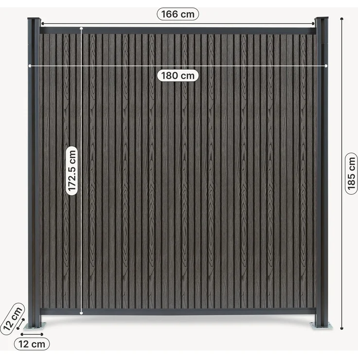 Gartenzaun Startermodul Grassano mit 2 Pfosten 185x180 cm WPC Grau [neu. holz] – Bild 3