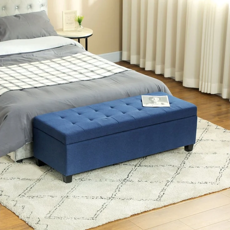 HOMCOM Sitzbank mit Deckel, Leinenoptik (Bettbank, 1-St, Polsterbank mit Stauraum), für Wohnzimmer, Schlafzimmer, Blau, 125 x 49 x 41,5 cm – Bild 5