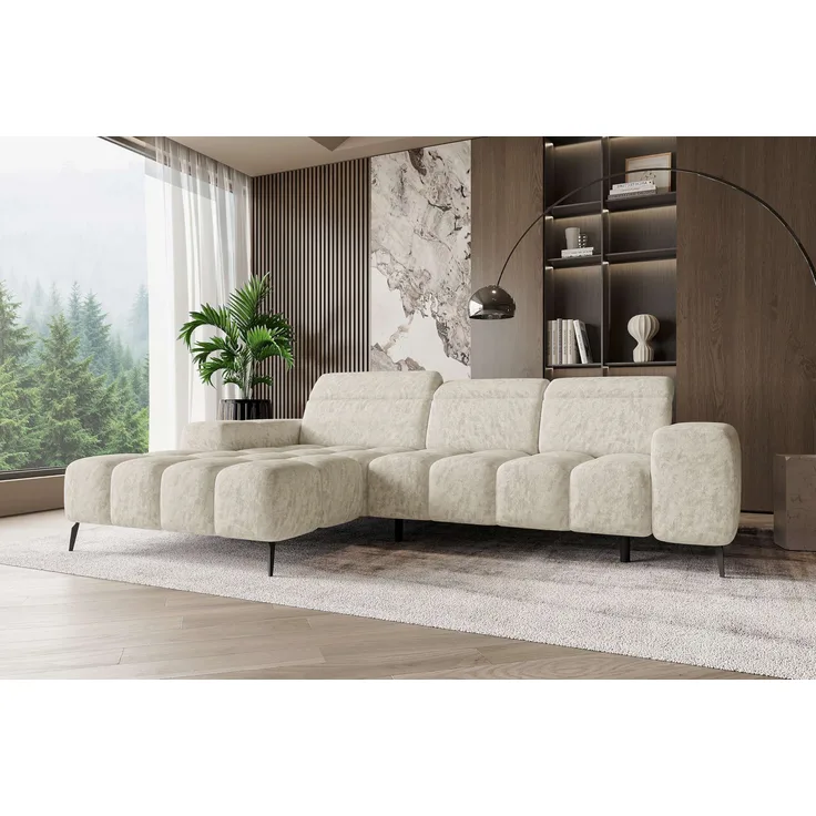 99rooms Milano Ecksofa Chenille APHRODITE Creme Links mit Sitztiefenverstellung