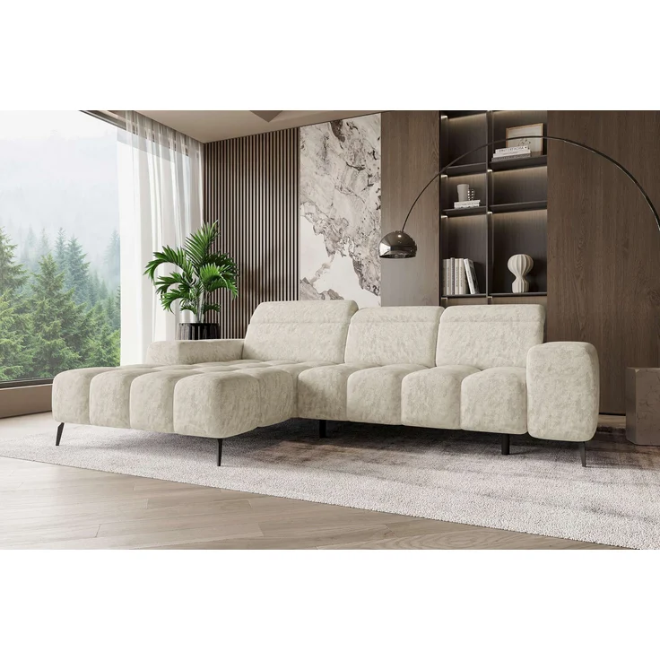 99rooms Milano Ecksofa Chenille APHRODITE Creme Links mit Sitztiefenverstellung