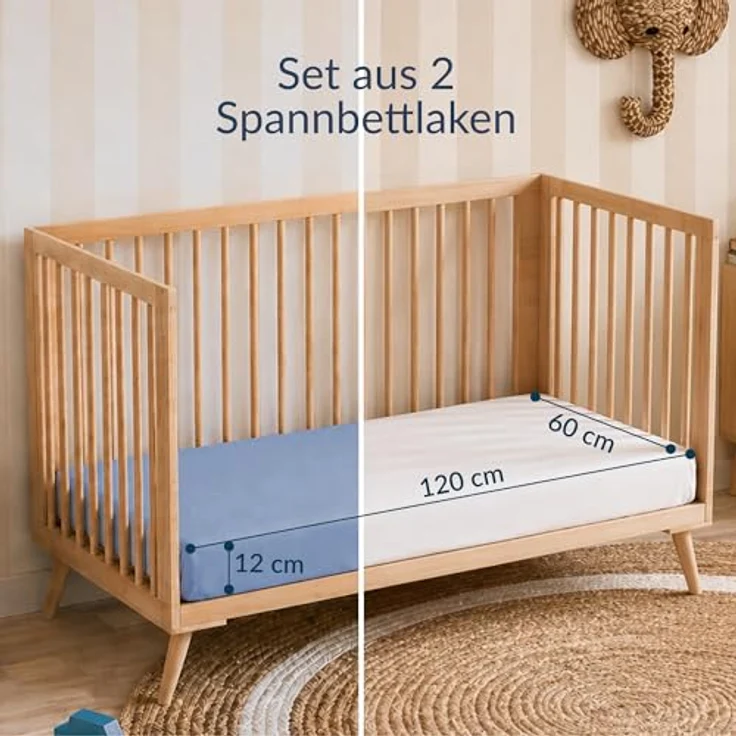 Twinzen 2er Set Jersey Spannbettlaken 60x120 cm Weiß und Blau | Weich & hautfreundlich · Atmungsaktiv · Rundumgummi für sicheren Halt · Waschbar bei 60 °C · OEKO-TEX zertifiziert – Bild 2