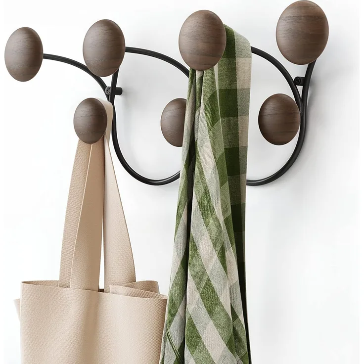 1018114-048 - DOTSY Wandgarderobe mit 7 Haken, schwarz/walnuss