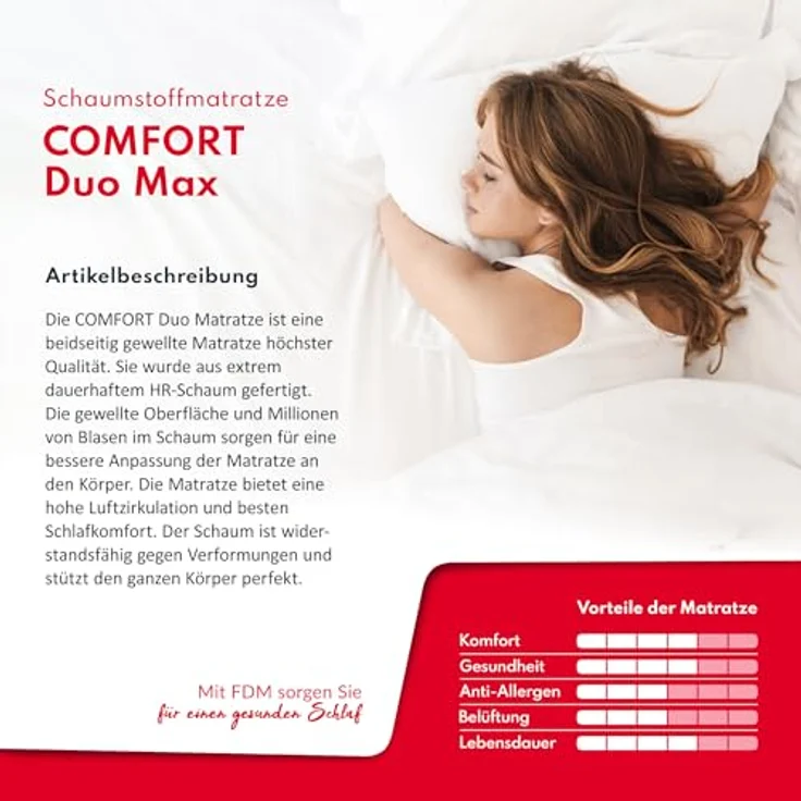 FDM Matratze 200x200 cm Härtegrad H3 H4 Höhe 14 cm Kaltschaummatratze Doppelseitige Rollmatratze HR-Schaum 7 Komfortzonen mit Hypoallergenem Waschbarem Premium-Bezug Oeko-Tex Comfort Duo MAX – Bild 5