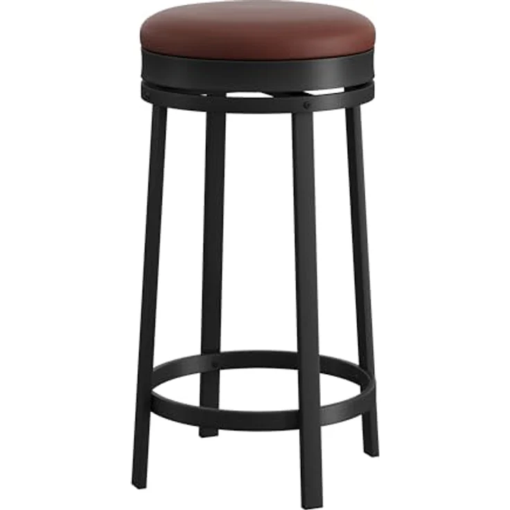 GarveeHome 360°Drehbar Runde Barhocker 2er Set, 62cm Hoch Barstühle mit Fußstütze, Küchenthekenhocker mit PU-Kunstleder und Metallrahmen, Hocker für Bartisch, Küchenstühle für Küche/Bar, Braun – Bild 7