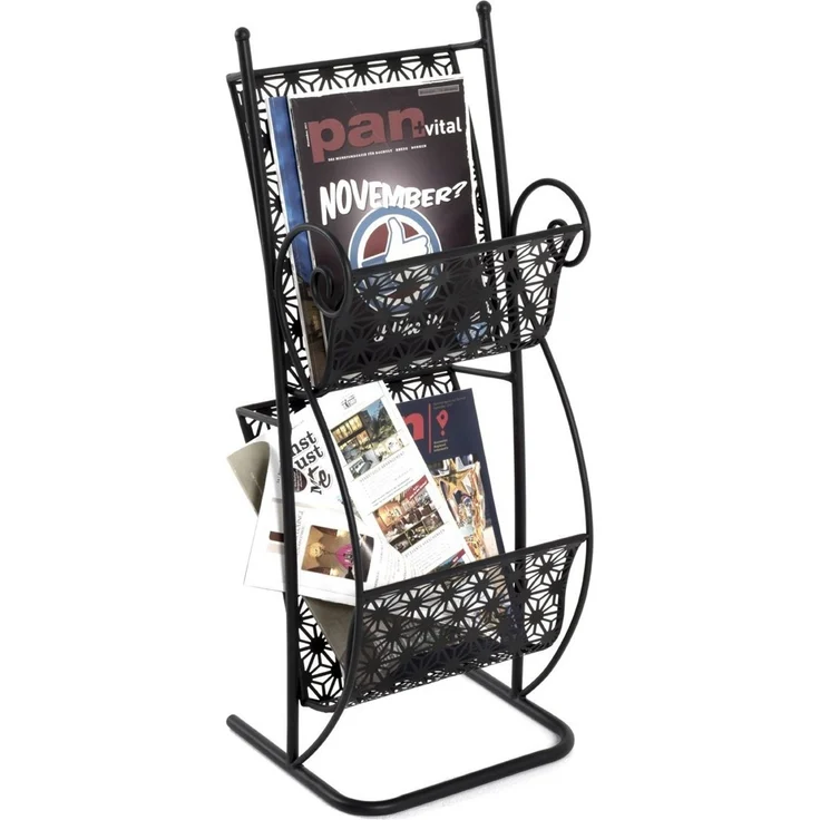 Haku Zeitungsständer aus Metall in schwarz, mit 2 Ablagen, Art-Deco-Stil, freistehend, montiert geliefert, 31x27x80 cm – Bild 5