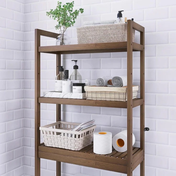 Toilettenregal Bambus verstellbar 3 Ablagen 63x26x170cm Walnuss – Bild 8