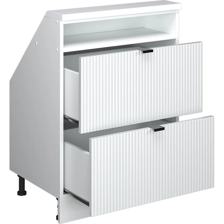 Küchenschrank für Dachschrägen R-Line Weiß Riffel 60 cm mit 2 Schubladen Vicco – Bild 3