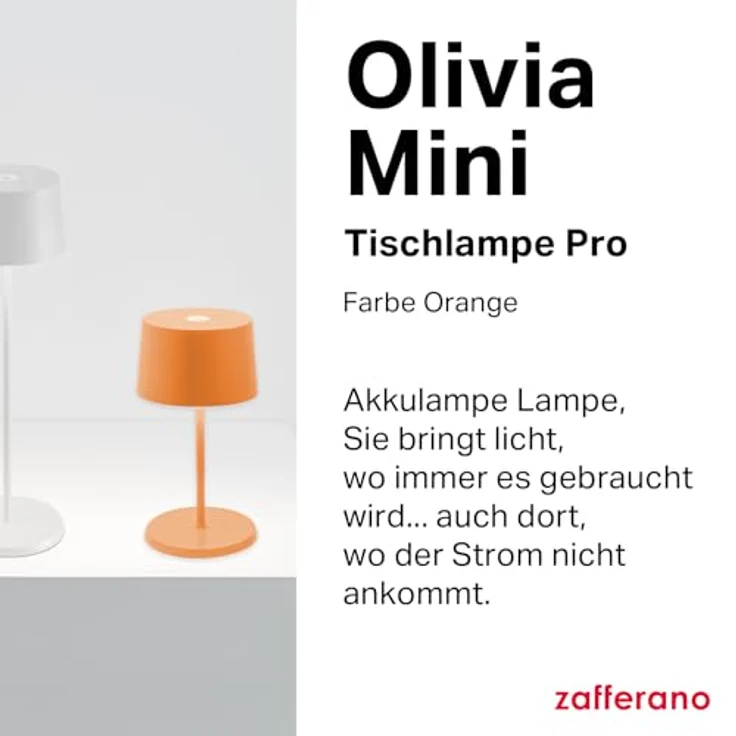 Zafferano, Olivia Mini Lampe, Tragbare und Wiederaufladbare Tischlampe mit Touch Control, Geeignet für Wohnzimmer und Außenbereich, Dimmer, 2700-3000 K, Höhe 22 cm, Farbe Orange – Bild 3
