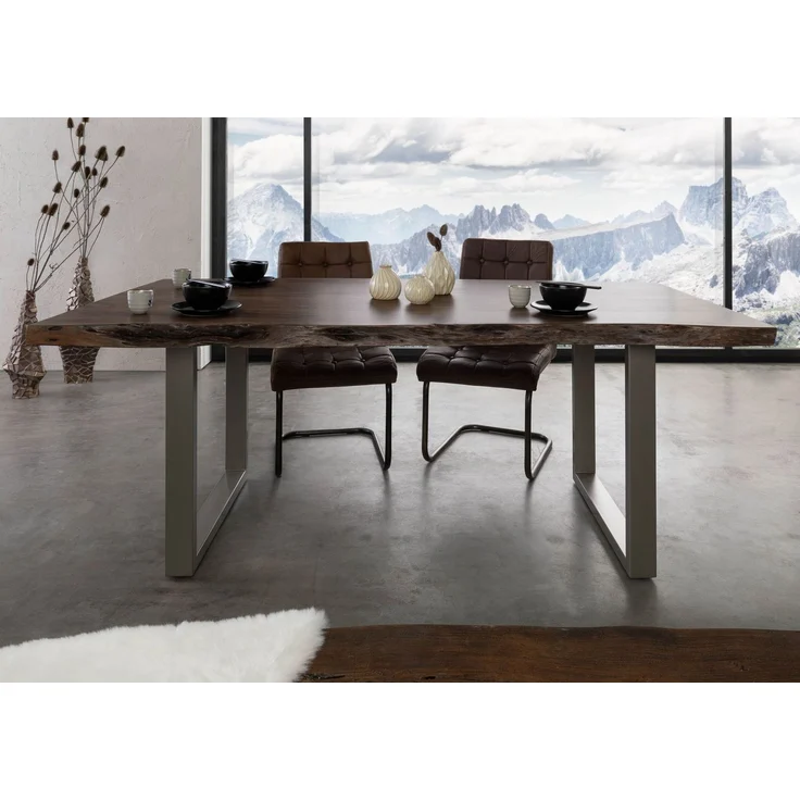 Baumtisch Akazie 160x90x77 grau lackiert / U-Beine silber matt FREEFORM 5 – Bild 2