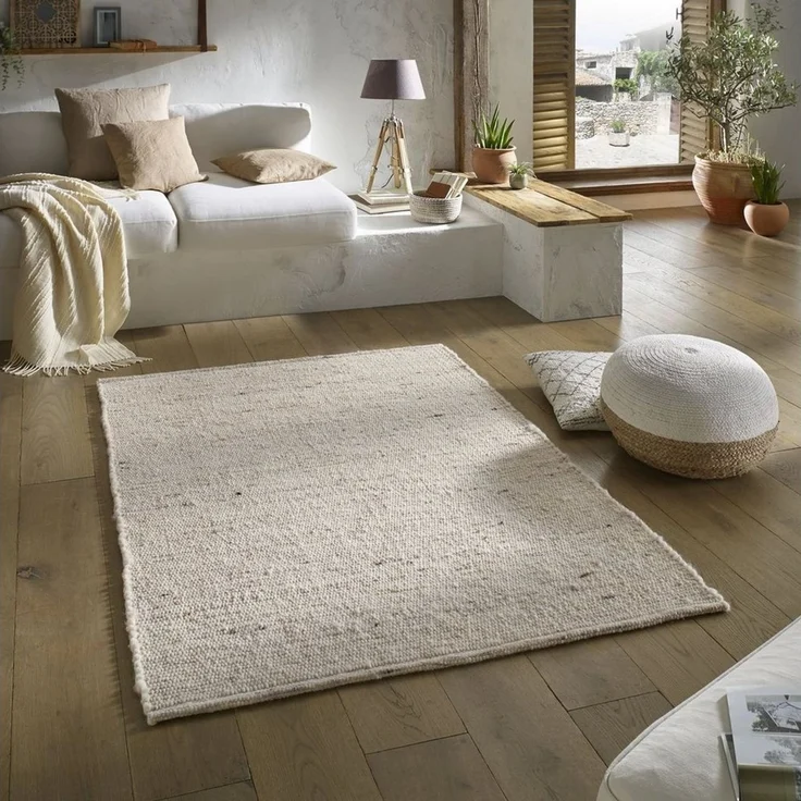TaraCarpet Wollteppich TaraCarpet Handwebteppich Malmoe, rechteckig, Höhe: 10 mm, Schurwolle Webteppich beige meliert Wohnzimmer Schlafzimmer 070x130 – Bild 1
