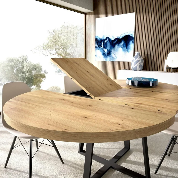Dmora Tisch Casarola, Konsole ausziehbar rund, Mehrzweck-Esstisch, oval, 110/158x110h77 cm, Eiche Nodi – Bild 6