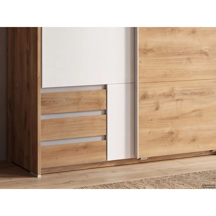 Schwebetürenschrank 2trg Kleiderschrank 138cm Eiche Weiß Schubladen Passepartout – Bild 4