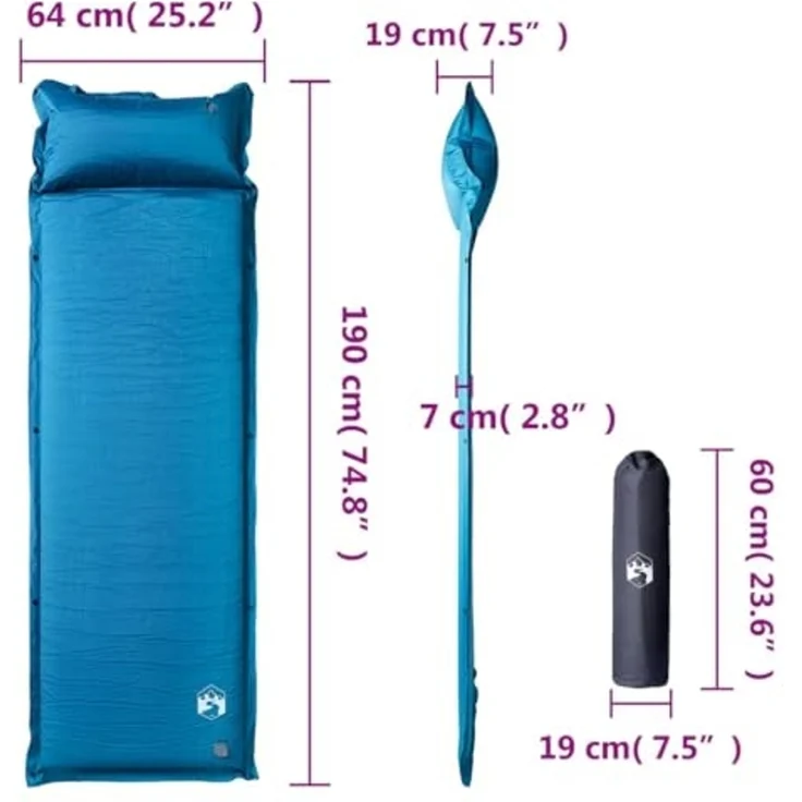 vidaXL Selbstaufblasende Isomatte mit Kissen Türkis 4007135 – Bild 2