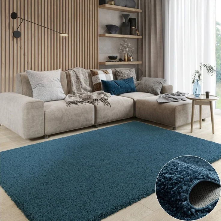 Wohnando Teppich MY-RUG Hochflorteppich Shaggy Star 100x100cm, rund, Höhe: 38 mm, einfarbig, leicht glänzend, extra flauschig – Bild 2