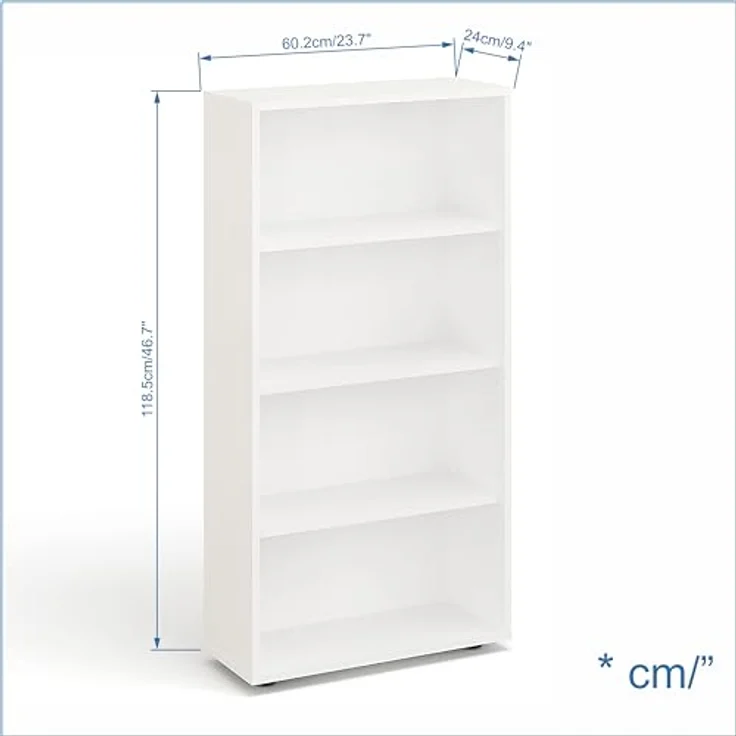 KOMTO Bücherregal Lumo 60 cm breit Regal mit 3, 4, 6 Ebenen und Höhenverstellbare Regale, Aufbewahrungsregal Bookshelf Weiß – Bild 4