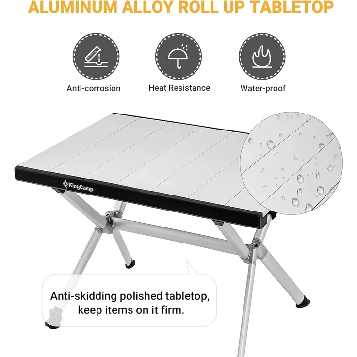 KingCamp KC2204 Campingtisch klappbar, Klapptisch Balkon Klein, Aluminium Roll-Up Falttisch für 4 Personen bis 80kg, 60 x 45 x 40 – Bild 4