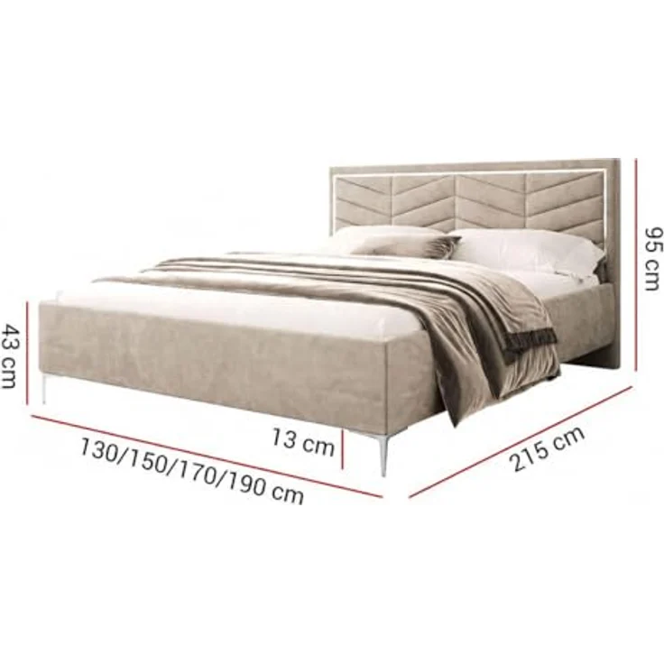 Lookway Polsterbett 180x200 cm, Beige, gepolstertes Kopfteil mit Goldenen Füßen und Bettkasten mit Gasdruckfedern – Bild 3