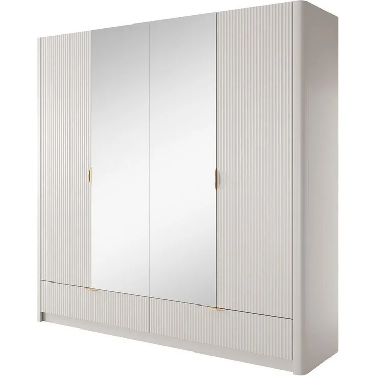 Compleo Kleiderschrank mit Spiegel, Drehtürenschrank mit 2 Schubladen,viertürig BELLO Glamour Design