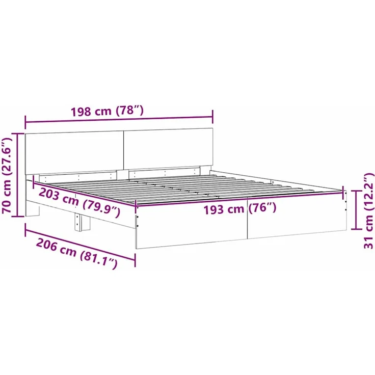 vidaXL Bettgestell mit Kopfteil Weiß 193 x 203 cm Holzwerkstoff 3402865 – Bild 10