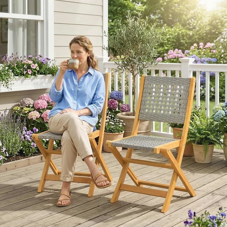 MELAYR, Gartenstühle 2 Stück FSC Klappstuhl mit Atmungsaktiv Sitz angenehme Sitzhöhe aus, 56 x 47.5 x 88 cm, Grau – Bild 4