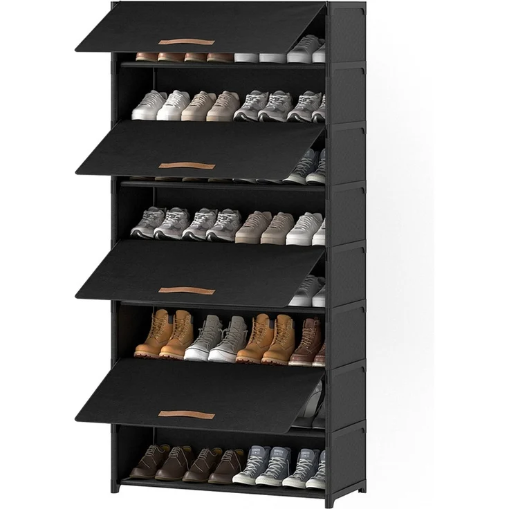 FABATO 9-stufiger Schuhschrank mit Tür – Stauraum für 36 Paar Schuhe | Kunststoff-Schuhregal für Diele, Flur & Schlafzimmer in Schwarz – Bild 8