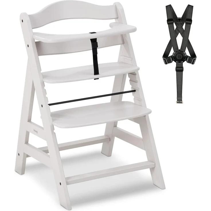 Hauck Kinder Hochstuhl Alpha+ - Mitwachsender Holz Babystuhl (FSC zertifiziert), Kinderhochstuhl ab 6 Monate, verstellbar, mit Schutzbügel, Schrittgurt und 5-Punkt-Gurt - Creme – Bild 1