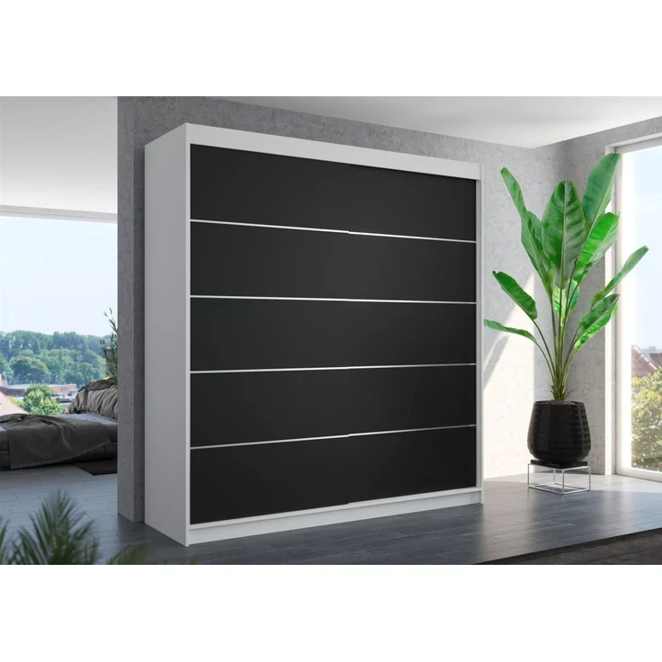 Schiebetürenschrank Schrank Nr. 420 in Weiß- Schwarz matt 200 x 215 x 58 cm – Bild 1
