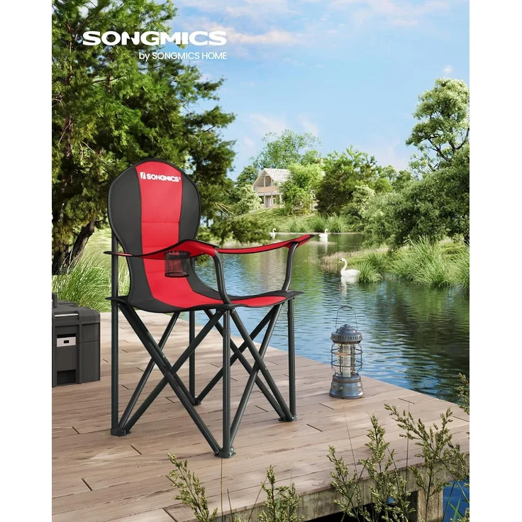 SONGMICS Campingstuhl, klappbar, Klappstuhl, bequemer mit Schaumstoff gepolsterter Sitz, mit Flaschenhalter, hoch belastbar, max. Belastbarkeit 250 kg, Outdoor Stuhl, rot GCB06BK – Bild 2