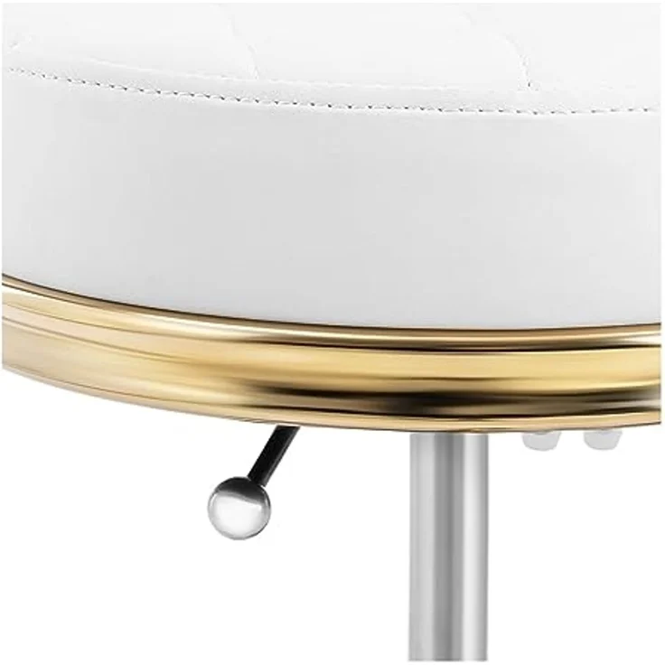 Physa Drehstuhl Rollhocker mit Lehne Friseurhocker Kosmetik 150 kg weiß & golden, Weiß – Bild 3