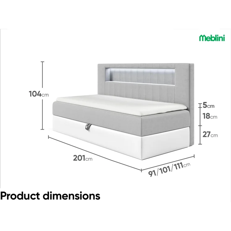 MEBLINI Kinderbett mit Bettkasten GARETH 2 100x200 – H3/Grau Samt Gepolstert Einzelbett mit Matratze - Polsterbett mit Stauraum - Bett mit Kopfteil – Stauraumbett – Bild 4