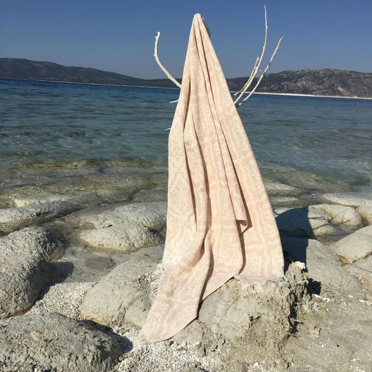 Mijolnir 'Barok - Beige' Fouta (Strandtuch), Beige / Weiß, 90 x 170 cm – Bild 1