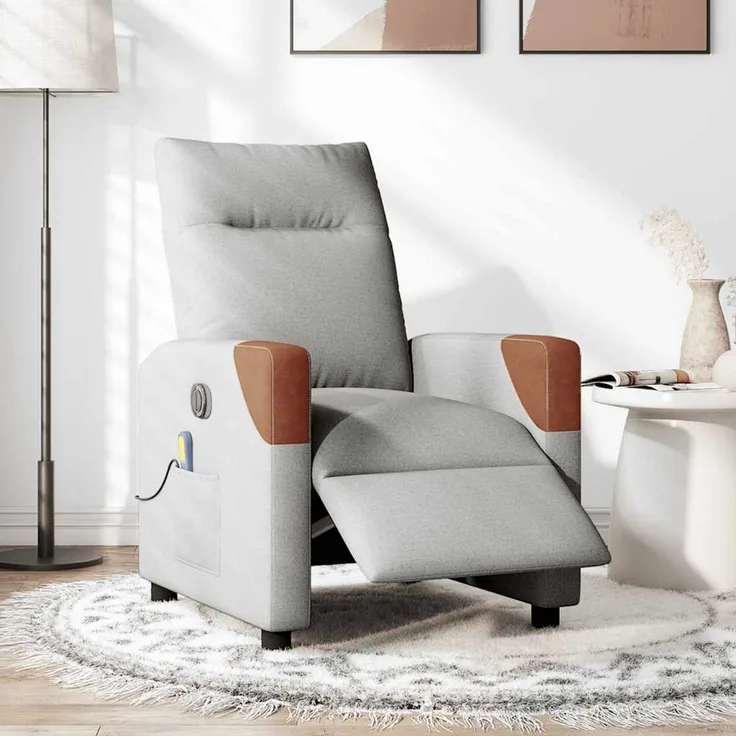 vidaXL Massagesessel Elektrisch Wolkengrau Stoff 3323997