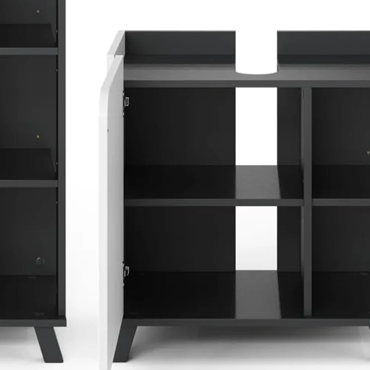 Vichy Badmöbelset Karen, 5-teilig, anthrazit/weiß, inkl. Waschbeckenunterschrank und Badspiegel mit Ablageflächen – Bild 5