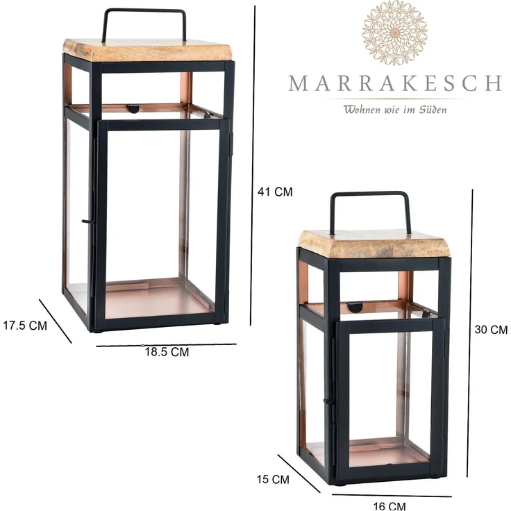 Marrakesch Orient & Mediterran Interior Kerzenlaterne 2er Set Skandinavisches Design Balkon Garten Windlicht Laterne Vejle (2 St), Handarbeit – Bild 4