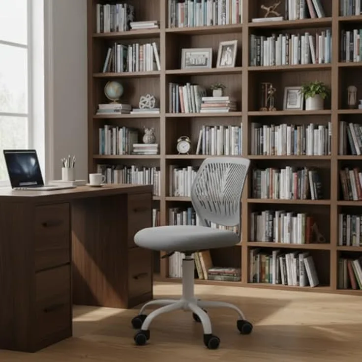 FurnitureR Bürostuhl ergonomisch ohne Armlehnen, höhenverstellbarer Drehstuhl mit Netzrückenlehne, 38x40 cm Sitz, 32cm Rückenlehne, 5 Rollen, Metallfuß, ideal für Home Office, Dunkelgrau