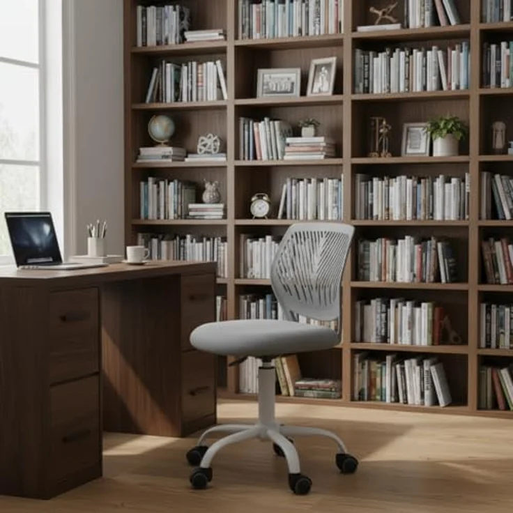 FurnitureR Bürostuhl ergonomisch ohne Armlehnen, höhenverstellbarer Drehstuhl mit Netzrückenlehne, 38x40 cm Sitz, 32cm Rückenlehne, 5 Rollen, Metallfuß, ideal für Home Office, Dunkelgrau – Bild 1