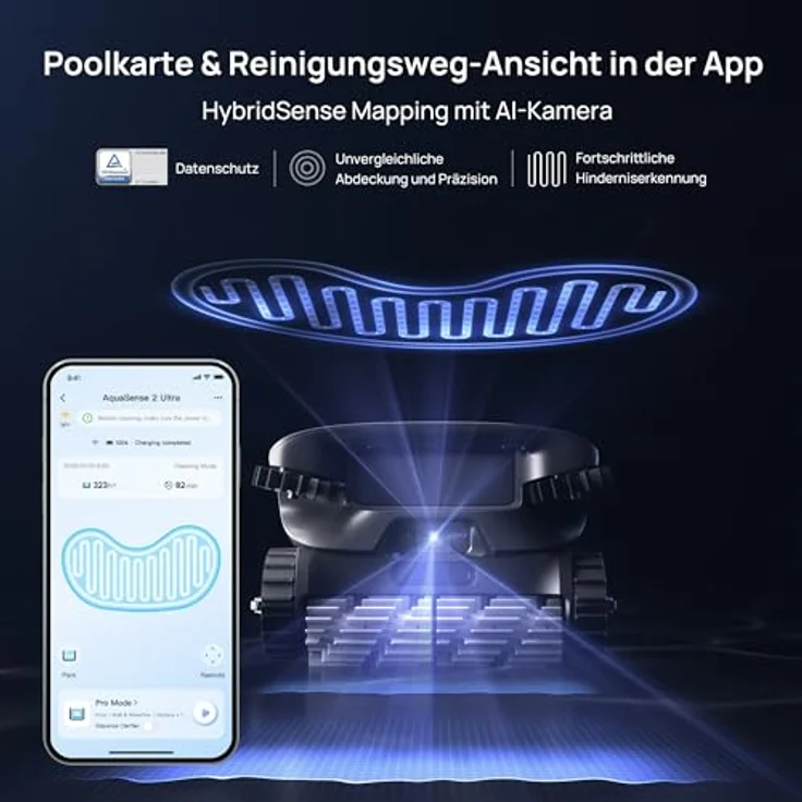 Beatbot Aquasense 2 Ultra Poolroboter, Hybridsense KI Mapping, 5in1 Komplettreinigung, KI-Schmutzerkennung, Poolsauger Akku für Oberfläche Boden und Wand, Poolreinigung bis zu 300m² – Mitternachtblau – Bild 2
