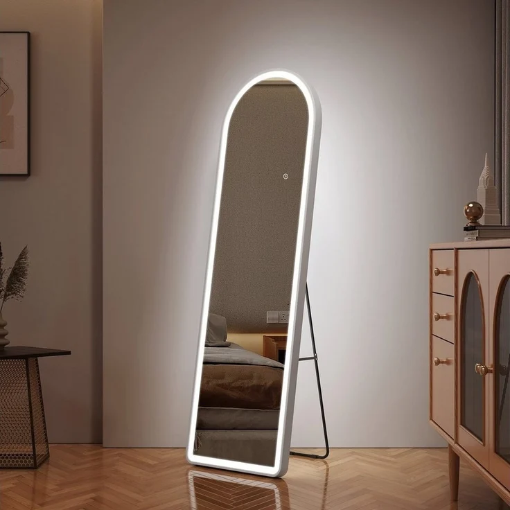 EMKE Standspiegel Bogen Standspiegel Ganzkörperspiegel mit Beleuchtung, 3 Lichtfarbe Einstellbar Dimmbar, mit Rahmen aus Aluminiumlegierung – Bild 1