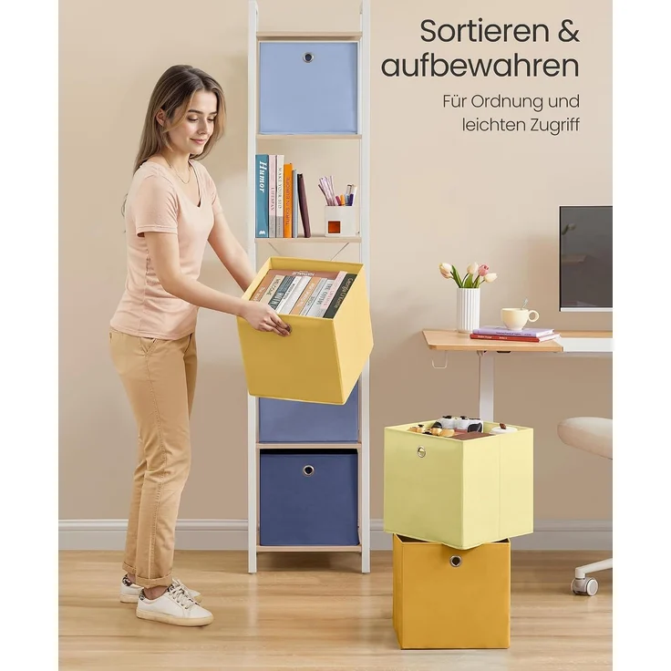 Aufbewahrungsbox, 6er Set, Ordnungsboxen, geruchsneutral, Faltbox, 30 x 30 x 30 cm, Stoffbox, für Würfelregal, Organizer bunt – Bild 5