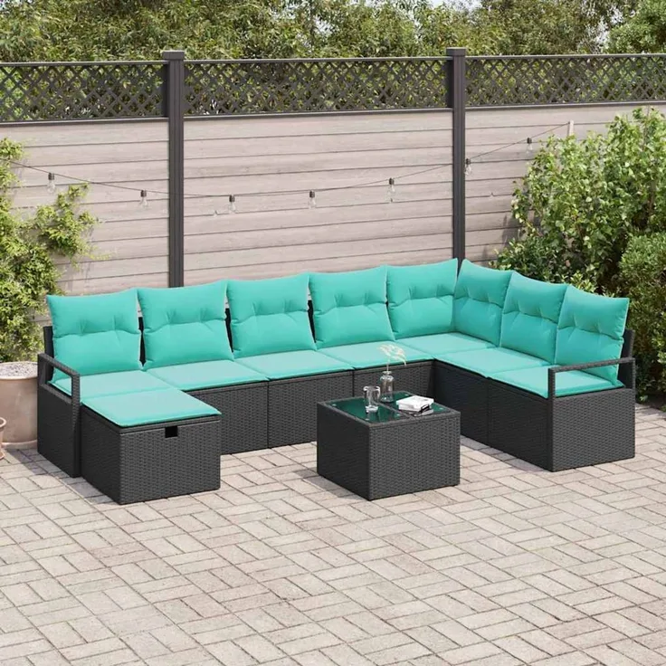 vidaXL Sofa Set 9 stk. Schwarz Poly-Rattan 3359245
