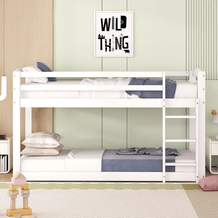 Kinder Etagenbett 90x200 cm,Platzsparendes Holz-Etagenbett mit Leiter und Sicherheitsgeländer,Jugendbett,Weiß – Bild 4