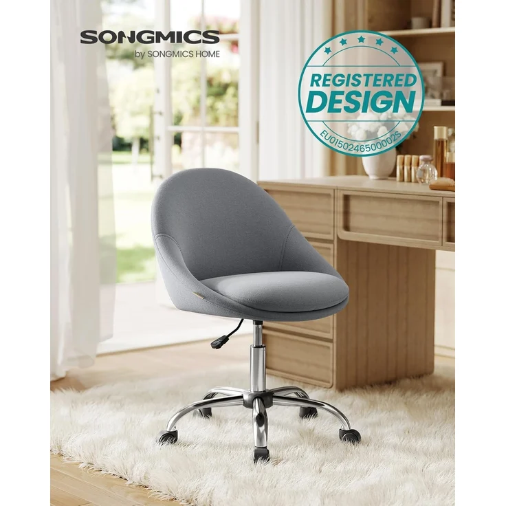SONGMICS Homeoffice-Stuhl, Schminkstuhl aus Baumwoll-Leinen-Mischgewebe, Schreibtischstuhl, Schaumstoffpolsterung, höhenverstellbar, für Arbeitszimmer, Schlafzimmer, schiefergrau OBG020G05 – Bild 2