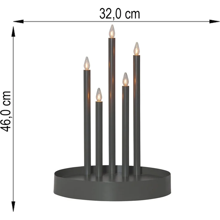 LED Kerzenständer DECO, Grau, Stahl, 5-flammig, Weihnachten H 46 cm – Bild 4