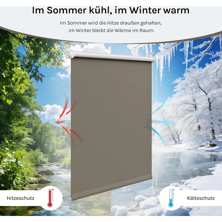 WOLTU Verdunkelungsrollo ohne Bohren, Thermo Verdunkelungsrollo mit Kette, Sichtschutz, für Türen und Fenster, 120 x 160 cm, Taupe – Bild 4