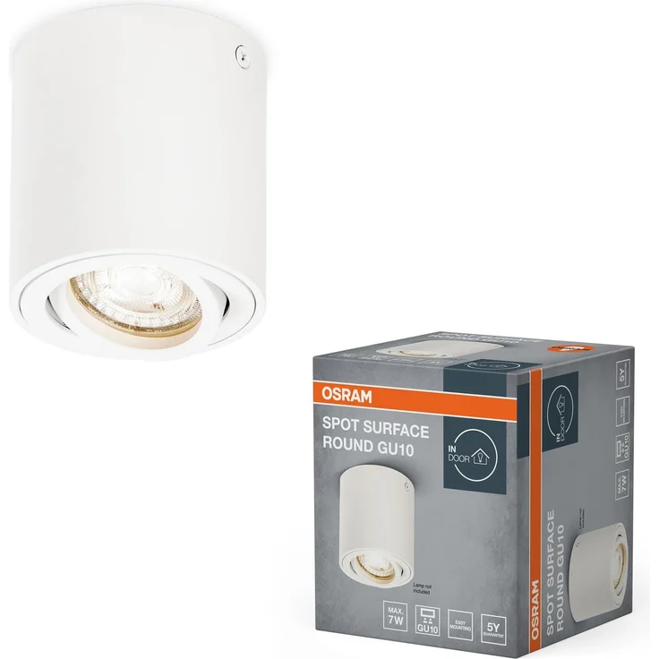Osram Spot Surface Round Deckenaufbauspot,weiß, mit GU10 Sockel, kann mit einfacher oder smarter Lampe bestückt werden, flexibler Ausstrahlwinkel, Schutzklasse IP20, hochwertiges Gehäuse