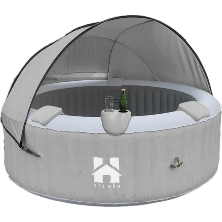 HOME DELUXE Outdoor-Whirlpool 'Splash', Ø 208 cm, für 6 Personen, inkl. Kissen, Getränkehalter & Sonnendach, Beton-Optik – Bild 4